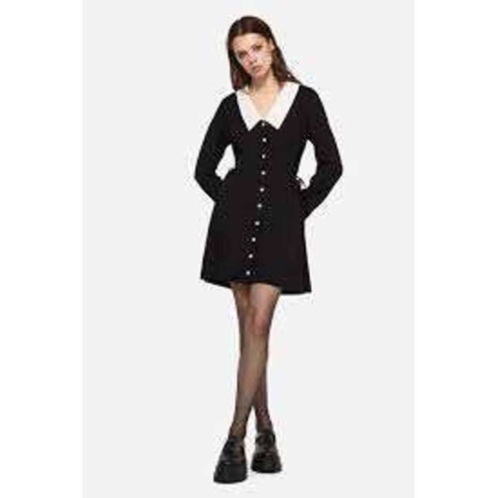 ModCloth Black Velvet Babydoll Dress White Collar Cuffs Wednesday Addams 3X Plus